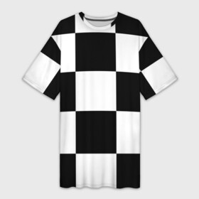 Платье-футболка 3D с принтом Клетка в Петрозаводске,  |  | белый | черно белый | черный | шахматная