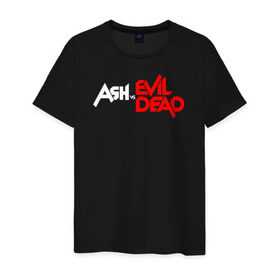 Мужская футболка хлопок с принтом ASH VS EVIL DEAD в Петрозаводске, 100% хлопок | прямой крой, круглый вырез горловины, длина до линии бедер, слегка спущенное плечо. | Тематика изображения на принте: 