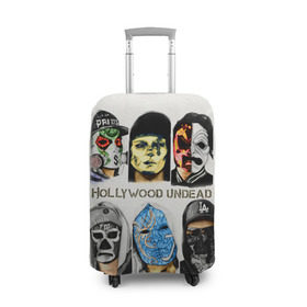 Чехол для чемодана 3D с принтом Hollywood Undead в Петрозаводске, 86% полиэфир, 14% спандекс | двустороннее нанесение принта, прорези для ручек и колес | хип хоп