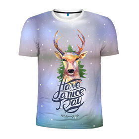 Мужская футболка 3D спортивная с принтом Новогодний олень в Петрозаводске, 100% полиэстер с улучшенными характеристиками | приталенный силуэт, круглая горловина, широкие плечи, сужается к линии бедра | 2016 | christmas | deer | год | новогодний | новый | олень | рождественский | с новым годом