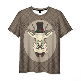 Мужская футболка 3D с принтом Deer в Петрозаводске, 100% полиэфир | прямой крой, круглый вырез горловины, длина до линии бедер | Тематика изображения на принте: 2016 | christmas | deer | год | новогодний | новый | олень | рождественский | с новым годом