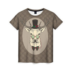 Женская футболка 3D с принтом Deer в Петрозаводске, 100% полиэфир ( синтетическое хлопкоподобное полотно) | прямой крой, круглый вырез горловины, длина до линии бедер | 2016 | christmas | deer | год | новогодний | новый | олень | рождественский | с новым годом