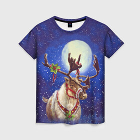 Женская футболка 3D с принтом Christmas deer в Петрозаводске, 100% полиэфир ( синтетическое хлопкоподобное полотно) | прямой крой, круглый вырез горловины, длина до линии бедер | 2016 | christmas | deer | год | новогодний | новый | олень | рождественский | с новым годом