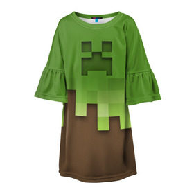 Детское платье 3D с принтом Minecraft edition в Петрозаводске, 100% полиэстер | прямой силуэт, чуть расширенный к низу. Круглая горловина, на рукавах — воланы | Тематика изображения на принте: creeper | minecraft