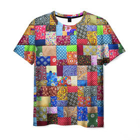 Мужская футболка 3D с принтом Лоскутное шитьё в Петрозаводске, 100% полиэфир | прямой крой, круглый вырез горловины, длина до линии бедер | лоскут | одежда | текстура | ткань | шитьё