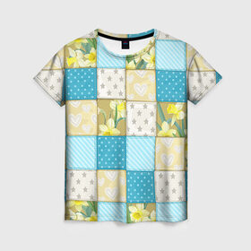 Женская футболка 3D с принтом Лоскутное шитьё в Петрозаводске, 100% полиэфир ( синтетическое хлопкоподобное полотно) | прямой крой, круглый вырез горловины, длина до линии бедер | лоскут | одежда | текстура | ткань | шитьё