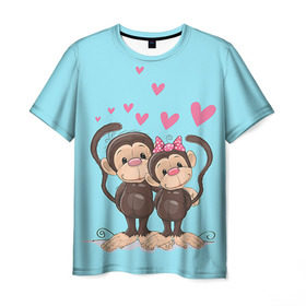 Мужская футболка 3D с принтом Обезьянки в Петрозаводске, 100% полиэфир | прямой крой, круглый вырез горловины, длина до линии бедер | 2016 | год | любовь | мартышка | новый | обезьяна | с новым год