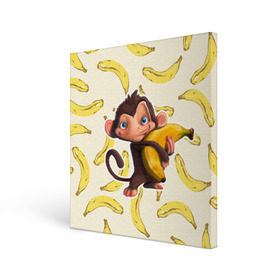 Холст квадратный с принтом Обезьяна с бананом в Петрозаводске, 100% ПВХ |  | Тематика изображения на принте: мартышка | обезьяна