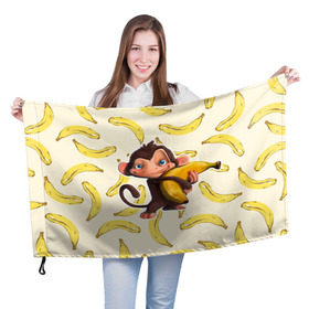 Флаг 3D с принтом Обезьяна с бананом в Петрозаводске, 100% полиэстер | плотность ткани — 95 г/м2, размер — 67 х 109 см. Принт наносится с одной стороны | мартышка | обезьяна