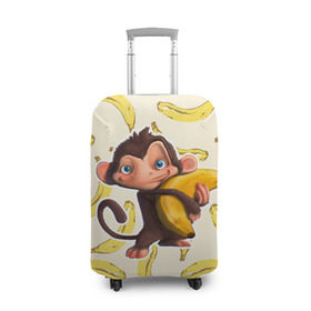 Чехол для чемодана 3D с принтом Обезьяна с бананом в Петрозаводске, 86% полиэфир, 14% спандекс | двустороннее нанесение принта, прорези для ручек и колес | Тематика изображения на принте: мартышка | обезьяна