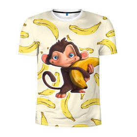 Мужская футболка 3D спортивная с принтом Обезьяна с бананом в Петрозаводске, 100% полиэстер с улучшенными характеристиками | приталенный силуэт, круглая горловина, широкие плечи, сужается к линии бедра | мартышка | обезьяна