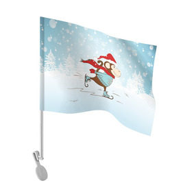 Флаг для автомобиля с принтом Обезьяна на коньках в Петрозаводске, 100% полиэстер | Размер: 30*21 см | 2016 | год | ёлки | коньки | мартышка | новый | обезьяна | с новым год
