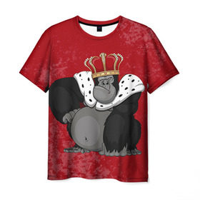 Мужская футболка 3D с принтом Обезьяна король в Петрозаводске, 100% полиэфир | прямой крой, круглый вырез горловины, длина до линии бедер | 2016 | год | король | корона | мартышка | новый | обезьяна | с новым год