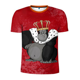 Мужская футболка 3D спортивная с принтом Обезьяна король в Петрозаводске, 100% полиэстер с улучшенными характеристиками | приталенный силуэт, круглая горловина, широкие плечи, сужается к линии бедра | 2016 | год | король | корона | мартышка | новый | обезьяна | с новым год