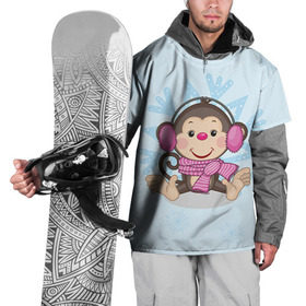 Накидка на куртку 3D с принтом Обезьянка в Петрозаводске, 100% полиэстер |  | Тематика изображения на принте: 2016 | год | мартышка | новый | обезьяна | с новым год | снежинка