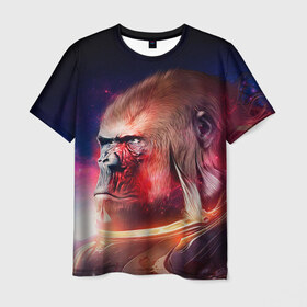 Мужская футболка 3D с принтом Обезьяна в космосе в Петрозаводске, 100% полиэфир | прямой крой, круглый вырез горловины, длина до линии бедер | 2016 | год | космос | мартышка | новый | обезьяна | с новым год