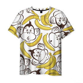 Мужская футболка 3D с принтом Обезьянки и бананы в Петрозаводске, 100% полиэфир | прямой крой, круглый вырез горловины, длина до линии бедер | Тематика изображения на принте: банан