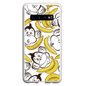 Чехол для Samsung Galaxy S10 с принтом Обезьянки и бананы в Петрозаводске, Силикон | Область печати: задняя сторона чехла, без боковых панелей | банан