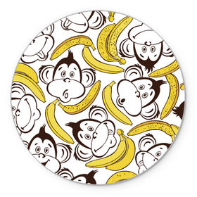 Коврик круглый с принтом Обезьянки и бананы в Петрозаводске, резина и полиэстер | круглая форма, изображение наносится на всю лицевую часть | банан