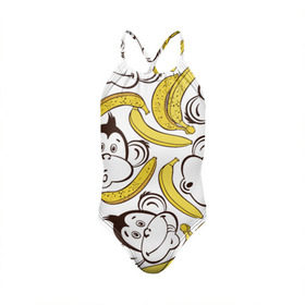 Детский купальник 3D с принтом Обезьянки и бананы в Петрозаводске, Полиэстер 85%, Спандекс 15% | Слитный крой, подклад по переду изделия, узкие бретели | банан