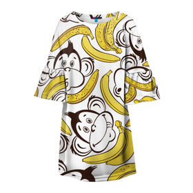 Детское платье 3D с принтом Обезьянки и бананы в Петрозаводске, 100% полиэстер | прямой силуэт, чуть расширенный к низу. Круглая горловина, на рукавах — воланы | банан