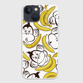 Чехол для iPhone 13 mini с принтом Обезьянки и бананы в Петрозаводске,  |  | Тематика изображения на принте: банан