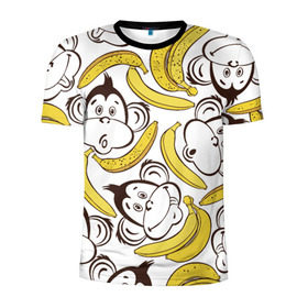 Мужская футболка 3D спортивная с принтом Обезьянки и бананы в Петрозаводске, 100% полиэстер с улучшенными характеристиками | приталенный силуэт, круглая горловина, широкие плечи, сужается к линии бедра | банан