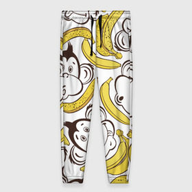 Женские брюки 3D с принтом Обезьянки и бананы в Петрозаводске, полиэстер 100% | прямой крой, два кармана без застежек по бокам, с мягкой трикотажной резинкой на поясе и по низу штанин. В поясе для дополнительного комфорта — широкие завязки | Тематика изображения на принте: банан