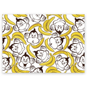 Поздравительная открытка с принтом Обезьянки и бананы в Петрозаводске, 100% бумага | плотность бумаги 280 г/м2, матовая, на обратной стороне линовка и место для марки
 | банан