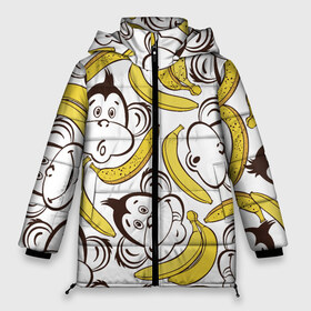 Женская зимняя куртка 3D с принтом Обезьянки и бананы в Петрозаводске, верх — 100% полиэстер; подкладка — 100% полиэстер; утеплитель — 100% полиэстер | длина ниже бедра, силуэт Оверсайз. Есть воротник-стойка, отстегивающийся капюшон и ветрозащитная планка. 

Боковые карманы с листочкой на кнопках и внутренний карман на молнии | банан