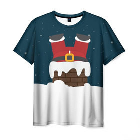 Мужская футболка 3D с принтом Санта в Петрозаводске, 100% полиэфир | прямой крой, круглый вырез горловины, длина до линии бедер | год | новогодний | новый | с новым годом | санта