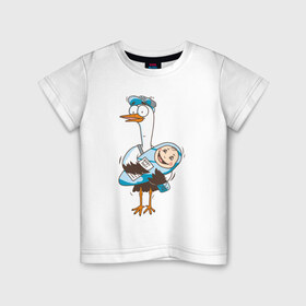 Детская футболка хлопок с принтом Аист с малышом в Петрозаводске, 100% хлопок | круглый вырез горловины, полуприлегающий силуэт, длина до линии бедер | аист | девочка | малыш | мальчик | ребенок