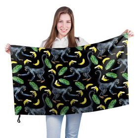 Флаг 3D с принтом Обезьянки и бананы в Петрозаводске, 100% полиэстер | плотность ткани — 95 г/м2, размер — 67 х 109 см. Принт наносится с одной стороны | банан