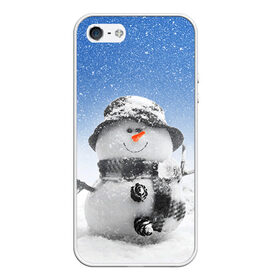 Чехол для iPhone 5/5S матовый с принтом Снеговик в Петрозаводске, Силикон | Область печати: задняя сторона чехла, без боковых панелей | Тематика изображения на принте: 