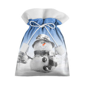 Подарочный 3D мешок с принтом Снеговик в Петрозаводске, 100% полиэстер | Размер: 29*39 см | Тематика изображения на принте: 2016 | winter | год | зима | мартышка | новогодний | новый | обезьяна | обезьянка | подарок | с новым годом | снег | снеговик