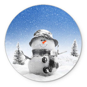 Коврик круглый с принтом Снеговик в Петрозаводске, резина и полиэстер | круглая форма, изображение наносится на всю лицевую часть | 2016 | winter | год | зима | мартышка | новогодний | новый | обезьяна | обезьянка | подарок | с новым годом | снег | снеговик