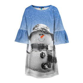 Детское платье 3D с принтом Снеговик в Петрозаводске, 100% полиэстер | прямой силуэт, чуть расширенный к низу. Круглая горловина, на рукавах — воланы | 2016 | winter | год | зима | мартышка | новогодний | новый | обезьяна | обезьянка | подарок | с новым годом | снег | снеговик