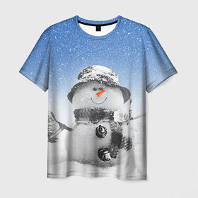 Мужская футболка 3D с принтом Снеговик в Петрозаводске, 100% полиэфир | прямой крой, круглый вырез горловины, длина до линии бедер | 2016 | winter | год | зима | мартышка | новогодний | новый | обезьяна | обезьянка | подарок | с новым годом | снег | снеговик