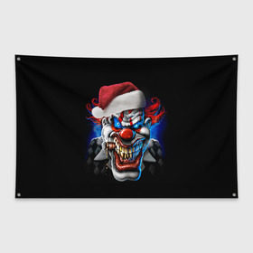 Флаг-баннер с принтом Новогодний клоун в Петрозаводске, 100% полиэстер | размер 67 х 109 см, плотность ткани — 95 г/м2; по краям флага есть четыре люверса для крепления | 2016 | год | злодей | злой | клоун | монстр | новогодний | новый | с новым годом