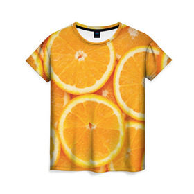 Женская футболка 3D с принтом Апельсинчик в Петрозаводске, 100% полиэфир ( синтетическое хлопкоподобное полотно) | прямой крой, круглый вырез горловины, длина до линии бедер | orange | апельсин | фрукты