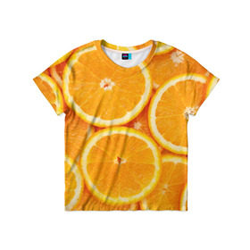 Детская футболка 3D с принтом Апельсинчик в Петрозаводске, 100% гипоаллергенный полиэфир | прямой крой, круглый вырез горловины, длина до линии бедер, чуть спущенное плечо, ткань немного тянется | Тематика изображения на принте: orange | апельсин | фрукты