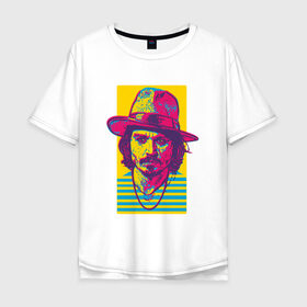 Мужская футболка хлопок Oversize с принтом Джонни Депп в Петрозаводске, 100% хлопок | свободный крой, круглый ворот, “спинка” длиннее передней части | depp | johnny | актер | депп | джонни | кино