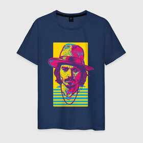 Мужская футболка хлопок с принтом Джонни Депп в Петрозаводске, 100% хлопок | прямой крой, круглый вырез горловины, длина до линии бедер, слегка спущенное плечо. | depp | johnny | актер | депп | джонни | кино