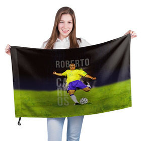 Флаг 3D с принтом Roberto Carlos в Петрозаводске, 100% полиэстер | плотность ткани — 95 г/м2, размер — 67 х 109 см. Принт наносится с одной стороны | carlos | football | roberto carlos | дели дайнамос | роберто | роберто карлос | футбол | футболист