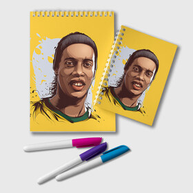 Блокнот с принтом Ronaldinho в Петрозаводске, 100% бумага | 48 листов, плотность листов — 60 г/м2, плотность картонной обложки — 250 г/м2. Листы скреплены удобной пружинной спиралью. Цвет линий — светло-серый
 | football | ronaldinho | роналдиньо | футбол | футболист