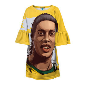 Детское платье 3D с принтом Ronaldinho в Петрозаводске, 100% полиэстер | прямой силуэт, чуть расширенный к низу. Круглая горловина, на рукавах — воланы | football | ronaldinho | роналдиньо | футбол | футболист