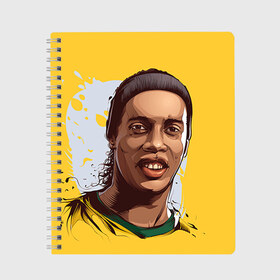 Тетрадь с принтом Ronaldinho в Петрозаводске, 100% бумага | 48 листов, плотность листов — 60 г/м2, плотность картонной обложки — 250 г/м2. Листы скреплены сбоку удобной пружинной спиралью. Уголки страниц и обложки скругленные. Цвет линий — светло-серый
 | football | ronaldinho | роналдиньо | футбол | футболист