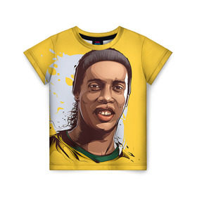 Детская футболка 3D с принтом Ronaldinho в Петрозаводске, 100% гипоаллергенный полиэфир | прямой крой, круглый вырез горловины, длина до линии бедер, чуть спущенное плечо, ткань немного тянется | Тематика изображения на принте: football | ronaldinho | роналдиньо | футбол | футболист