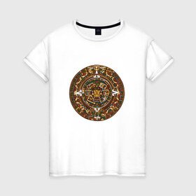 Женская футболка хлопок с принтом Maya в Петрозаводске, 100% хлопок | прямой крой, круглый вырез горловины, длина до линии бедер, слегка спущенное плечо | календарь | майя | орнамент | узор