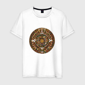 Мужская футболка хлопок с принтом Maya в Петрозаводске, 100% хлопок | прямой крой, круглый вырез горловины, длина до линии бедер, слегка спущенное плечо. | календарь | майя | орнамент | узор